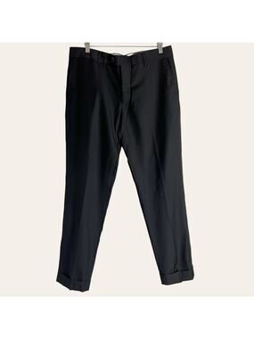 Eleventy Black Flat Front Cuffed Wool Trouser Dress Pants Size 36